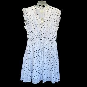 ON 34th Dress Womens XL White Blue Polka Dot Ruffle Short Sleeve‎ Lined SP24